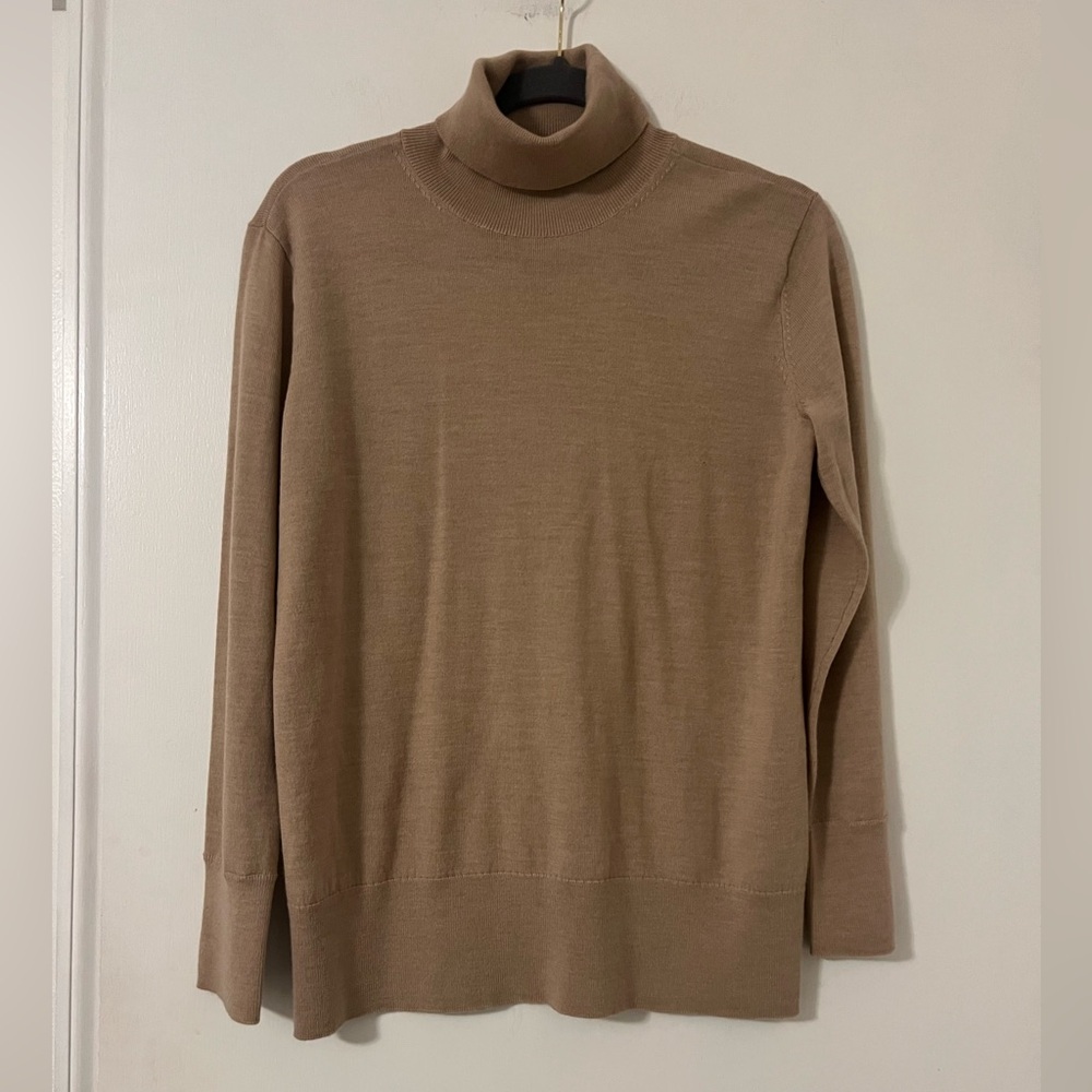 Men's 100% Wool Camel Turtleneck Sweater lightweight size M (D110)